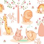 Papel de Parede Infantil Animais Safari (Branco)
