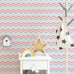 Papel de Parede Adesivo Chevron Rosa e Cinza 
