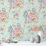 Papel de Parede Azul Turquesa com Flores 