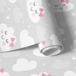 Papel de Parede Infantil Nuvens Brancas com Rosa