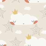Papel de Parede Infantil Estrelas Nuvens e Coroas