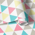 Papel de Parede Triângulos Rosa, Azul e Amarelo