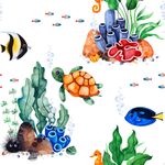 Papel de Parede Infantil Tartarugas e Peixes (Fundo do Mar)