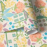 Papel de Parede Casinhas com Flores