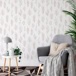 Papel de Parede Galhos Rosas com Fundo Branco