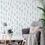 Papel de Parede Galhos Azul com Fundo Branco