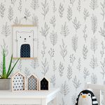 Papel de Parede Galhos Cinza e Branco