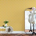 Papel de Parede Amarelo com Poá Branco
