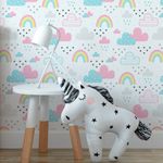 Papel de Parede Infantil Nuvens e Arco-íris