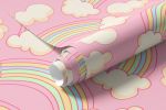 Papel de Parede Infantil Nuvens e Arco-íris (Rosa)