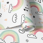 Papel de Parede Infantil Nuvens e Arco-íris Delicados