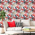 Papel de Parede Flores Vermelhas Tropicais