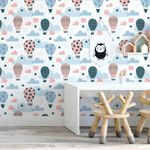 Papel de Parede Infantil Balões e Nuvens Fofas