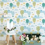 Papel de Parede Balões e Nuvens (Verde e Azul) 