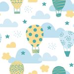 Papel de Parede Balões e Nuvens (Verde e Azul) 