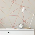Papel de Parede Linhas Geométricas Gold Fundo Bege