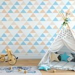 Papel de Parede Triângulos Azul com Bege