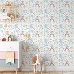 Papel de Parede Infantil Coelhos com Arco-íris