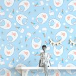 Papel de Parede Infantil Itens Azuis de Bebê