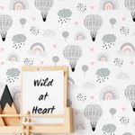 Papel de Parede Infantil Arco-íris Nuvens e Balões
