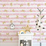 Papel de Parede Borboletas Douradas com Fundo Rosa
