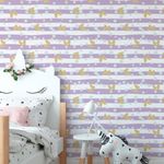 Papel de Parede Borboletas Douradas com Fundo Lilás