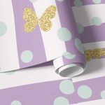 Papel de Parede Borboletas Douradas com Fundo Lilás