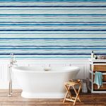 Papel de Parede Tons de Azul com Listras Assimétricas