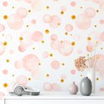 Papel de Parede Abstrato com Círculos Tons de Rosa Claro com Dourado