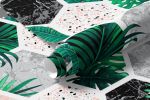 Papel de Parede Hexágono com Plantas e Mármore