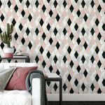 Papel de Parede Losangos Preto Branco e Rosa