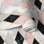 Papel de Parede Losangos Preto Branco e Rosa