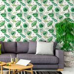 Papel de Parede Folhas com Hexágonos Dourados