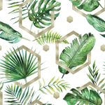 Papel de Parede Folhas com Hexágonos Dourados