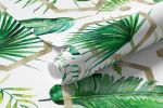 Papel de Parede Folhas com Hexágonos Dourados