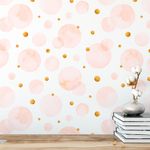 Papel de Parede Círculos Rosa Claro com Dourado