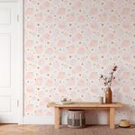 Papel de Parede Círculos Rosa Claro com Dourado