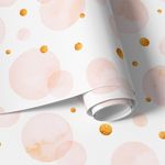 Papel de Parede Círculos Rosa Claro com Dourado