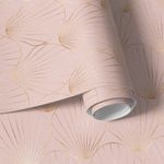 Papel de Parede Rose Gold com Conchas Douradas