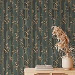 Papel de Parede Verde Escuro com Folhas Secas