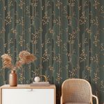 Papel de Parede Verde Escuro com Folhas Secas