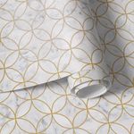 Papel de Parede Mármore Com Círculos Dourados