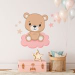 Adesivo de Parede Infantil Ursinho Nuvem Rosa