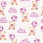 Papel de Parede Infantil Ursinho Com Nuvens e Balões
