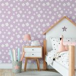 Papel de Parede Infantil Listras Floral Fundo Lilás