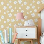Papel de Parede Infantil Listras Floral Fundo Amarelo