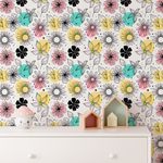 Papel de Parede Infantil Floral Bolas Coloridas Escandinavo Pequeno