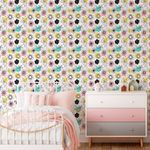 Papel de Parede Infantil Floral Bolas Coloridas Escandinavo Pequeno