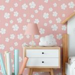 Papel de Parede Infantil Listras Floral Fundo Rosa