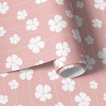 Papel de Parede Infantil Listras Floral Fundo Rosa